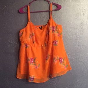 Golden Orange Floral Chiffon Babydoll Cami